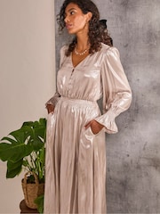FatFace Gold Rina Metallic Midi Dress - Image 4 of 6