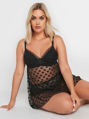Yours Curve Black Heart Mesh Underwired Babydoll - Image 1 of 4