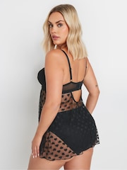 Yours Curve Black Heart Mesh Underwired Babydoll - Image 3 of 4