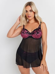 Yours Curve Black Thea Two Tone Lace Underwired Babydoll - Image 1 of 4