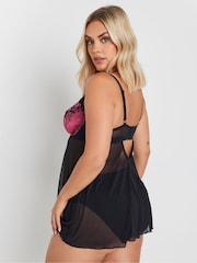 Yours Curve Black Thea Two Tone Lace Underwired Babydoll - Image 3 of 4