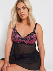 Yours Curve Black Thea Two Tone Lace Underwired Babydoll - Image 4 of 4