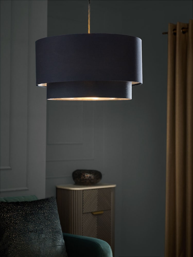 Navy Blue/Grey Rico Easy Fit Shade 2 Tier Large Ceiling Light - Image 1 of 5 Navy Blue/Grey Rico Easy Fit Shade 2 Tier Large Ceiling Light - Image 1 of 5