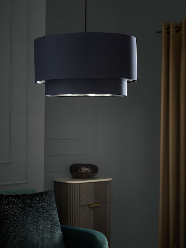 Navy Blue/Grey Rico Easy Fit Shade 2 Tier Large Ceiling Light - Image 2 of 5 Navy Blue/Grey Rico Easy Fit Shade 2 Tier Large Ceiling Light - Image 2 of 5