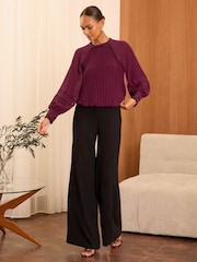 Love & Roses Red High Neck Pleated Long Sleeve Blouse - Image 4 of 4