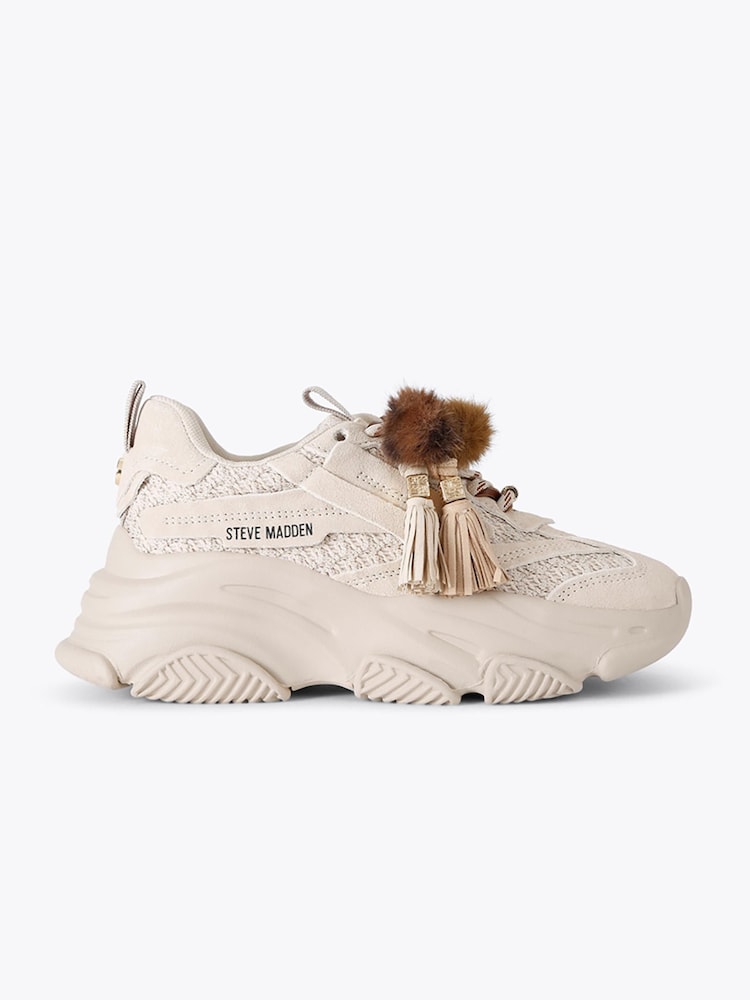 Steve Madden Cream Possession Suede Tasseled Trainers - Image 1 of 4