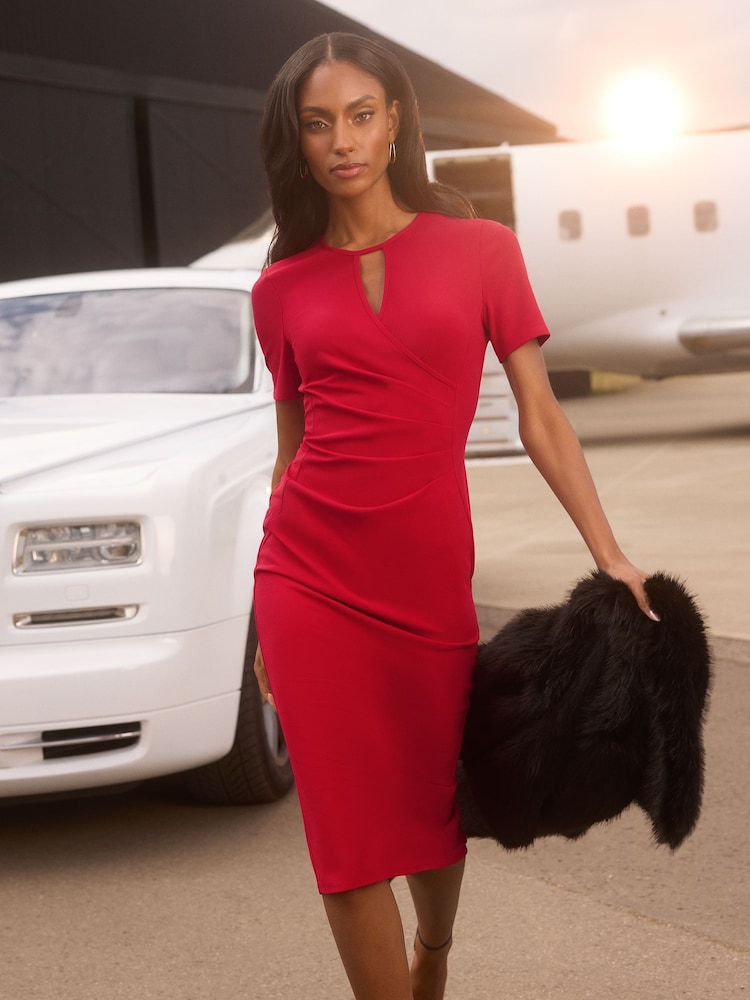 Lipsy Red Keyhole Bodycon Midi Dress - Image 1 of 4