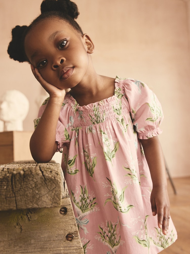 Cath Kidston Pink - Floral Print Puff Sleeve Summer Dress (3mths-8yrs) - Image 1 of 7