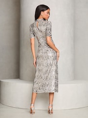 Lipsy Silver Sequin Underbust Keyhole Midi Dress - Image 4 of 4