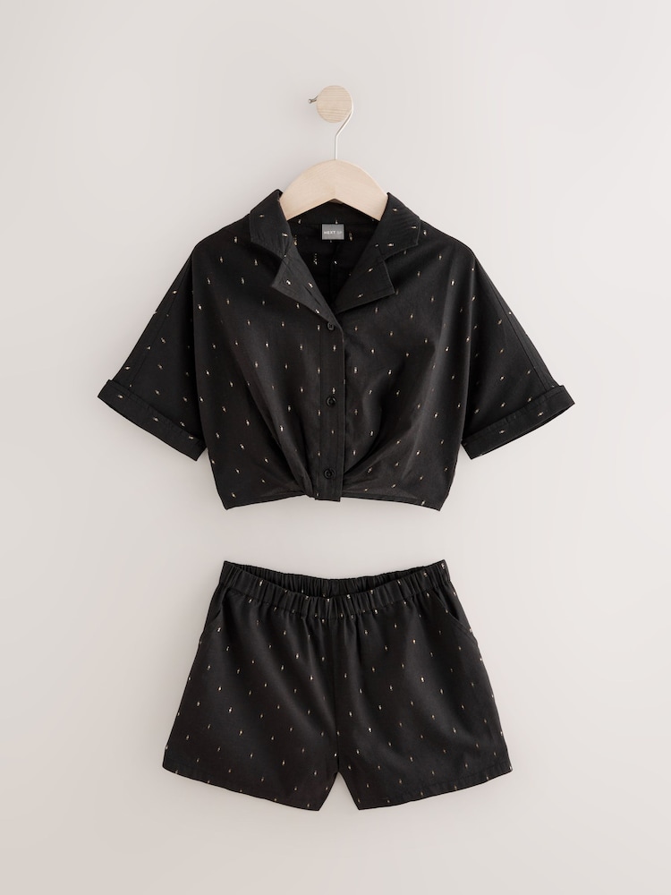 Black Co-ord Set 100% Cotton Shorts - Image 1 of 4