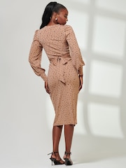 Jolie Moi Multi Black Jersey Wrap Slit Pencil Dress - Image 2 of 6