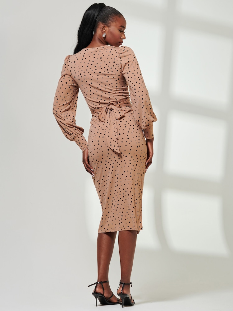 Jolie Moi Multi Black Jersey Wrap Slit Pencil Dress - Image 2 of 6