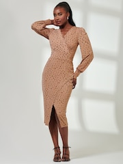 Jolie Moi Multi Black Jersey Wrap Slit Pencil Dress - Image 4 of 6