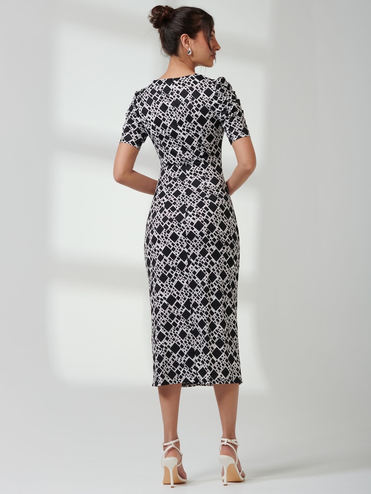 Jolie Moi Black Puff Sleeve Bodycon Midi Dress - Image 2 of 6