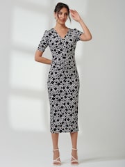 Jolie Moi Black Puff Sleeve Bodycon Midi Dress - Image 5 of 6
