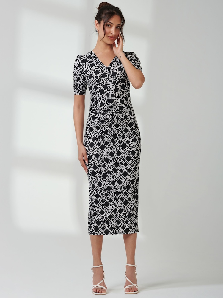 Jolie Moi Black Puff Sleeve Bodycon Midi Dress - Image 6 of 6