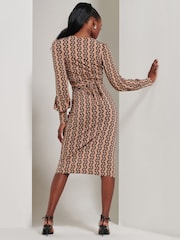 Jolie Moi Black Chrome Print Long Sleeve Jersey Pencil Dress - Image 2 of 6