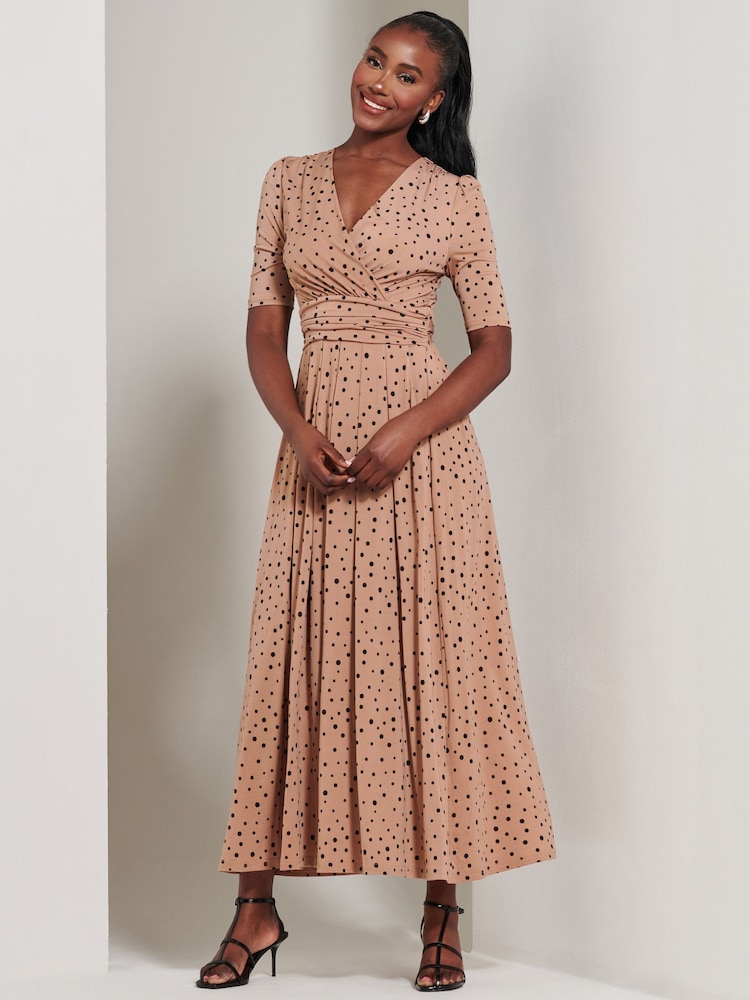 Jolie Moi Brown/Navy Half Sleeve Jersey Maxi Dress - Image 1 of 6