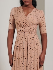 Jolie Moi Brown/Navy Half Sleeve Jersey Maxi Dress - Image 3 of 6
