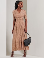 Jolie Moi Brown/Navy Half Sleeve Jersey Maxi Dress - Image 4 of 6