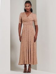 Jolie Moi Brown/Navy Half Sleeve Jersey Maxi Dress - Image 5 of 6