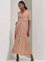Jolie Moi Brown/Navy Half Sleeve Jersey Maxi Dress - Image 6 of 6