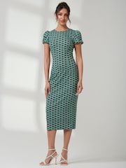 Jolie Moi Green Ruched Bodycon Midi Dress - Image 1 of 6