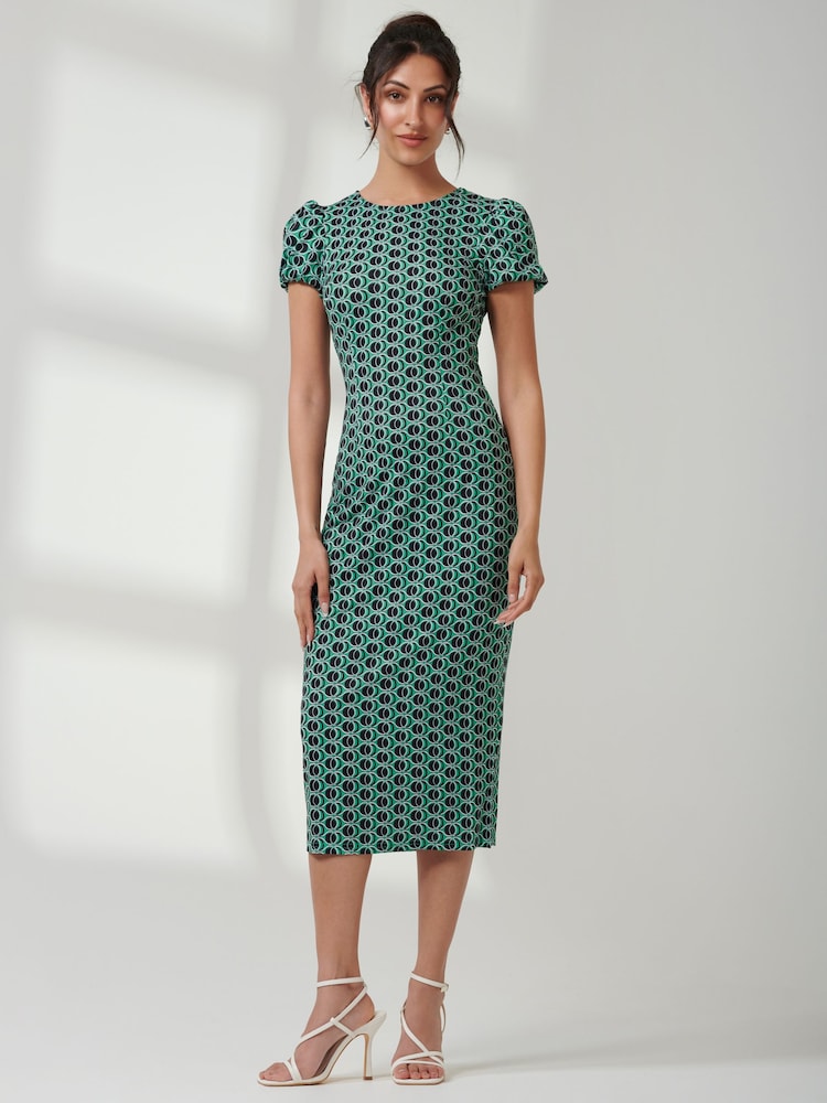 Jolie Moi Green Ruched Bodycon Midi Dress - Image 1 of 6