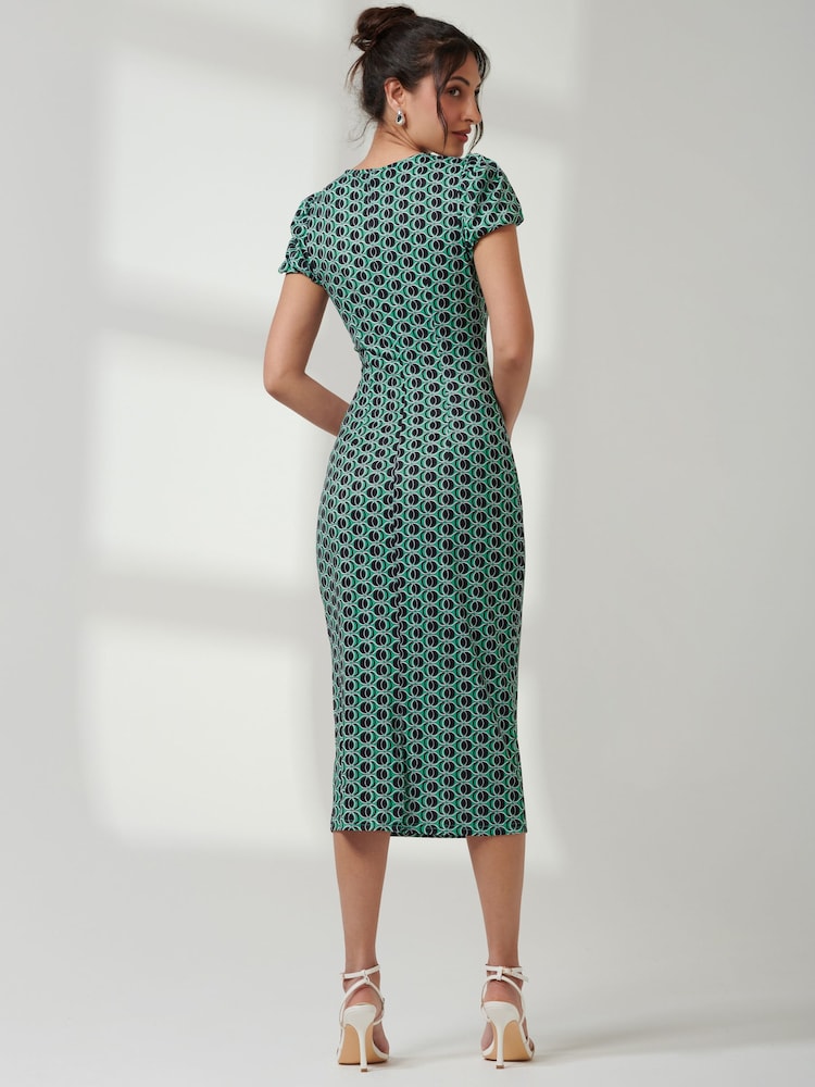 Jolie Moi Green Ruched Bodycon Midi Dress - Image 2 of 6