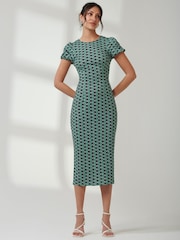 Jolie Moi Green Ruched Bodycon Midi Dress - Image 4 of 6