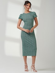 Jolie Moi Green Ruched Bodycon Midi Dress - Image 5 of 6