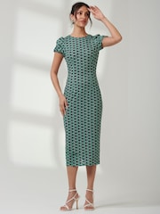 Jolie Moi Green Ruched Bodycon Midi Dress - Image 6 of 6