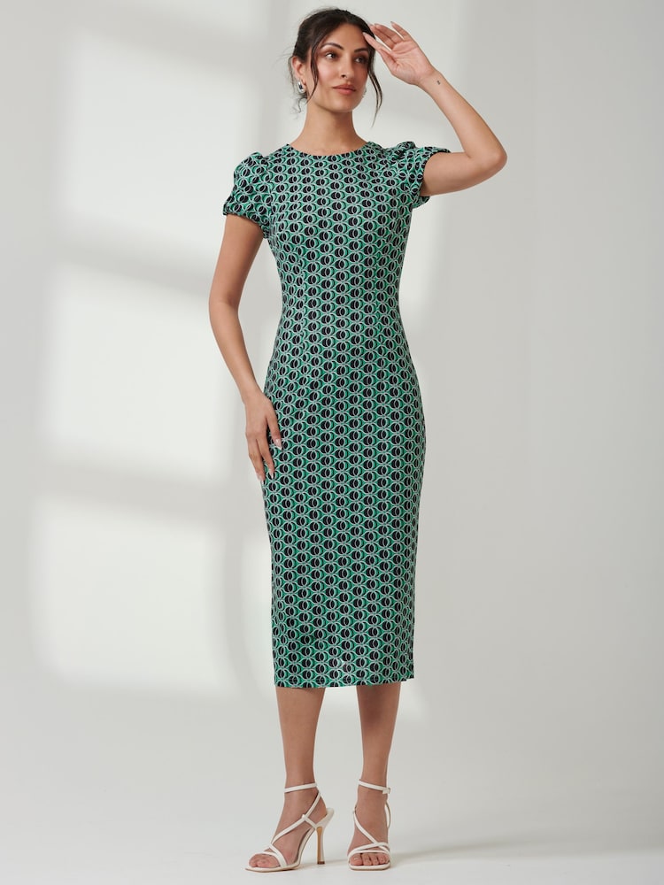 Jolie Moi Green Ruched Bodycon Midi Dress - Image 6 of 6
