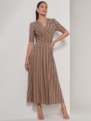 Jolie Moi Brown Karmie Jersey Pleated Maxi Dress - Image 1 of 6