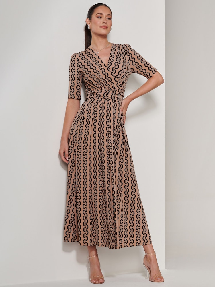 Jolie Moi Brown Karmie Jersey Pleated Maxi Dress - Image 1 of 6