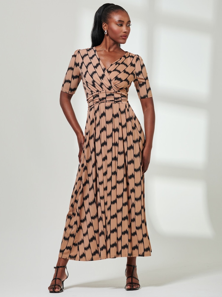 Jolie Moi Blue/Brown Karmie Jersey Pleated Maxi Dress - Image 1 of 6
