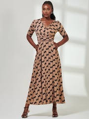 Jolie Moi Blue/Brown Karmie Jersey Pleated Maxi Dress - Image 4 of 6