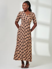 Jolie Moi Blue/Brown Karmie Jersey Pleated Maxi Dress - Image 6 of 6