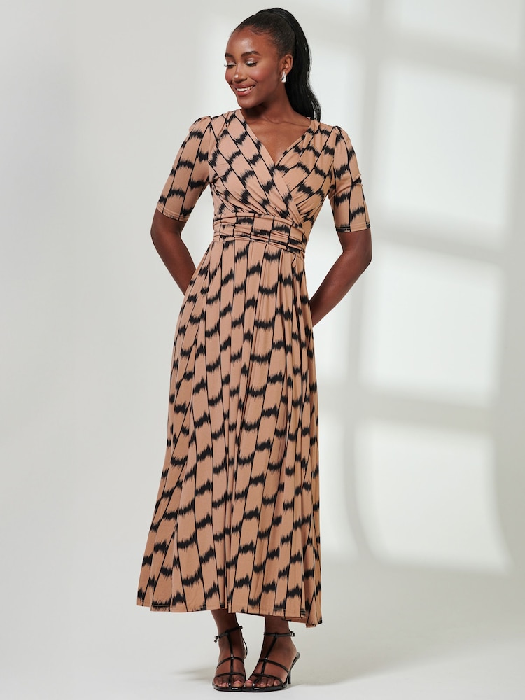 Jolie Moi Blue/Brown Karmie Jersey Pleated Maxi Dress - Image 6 of 6