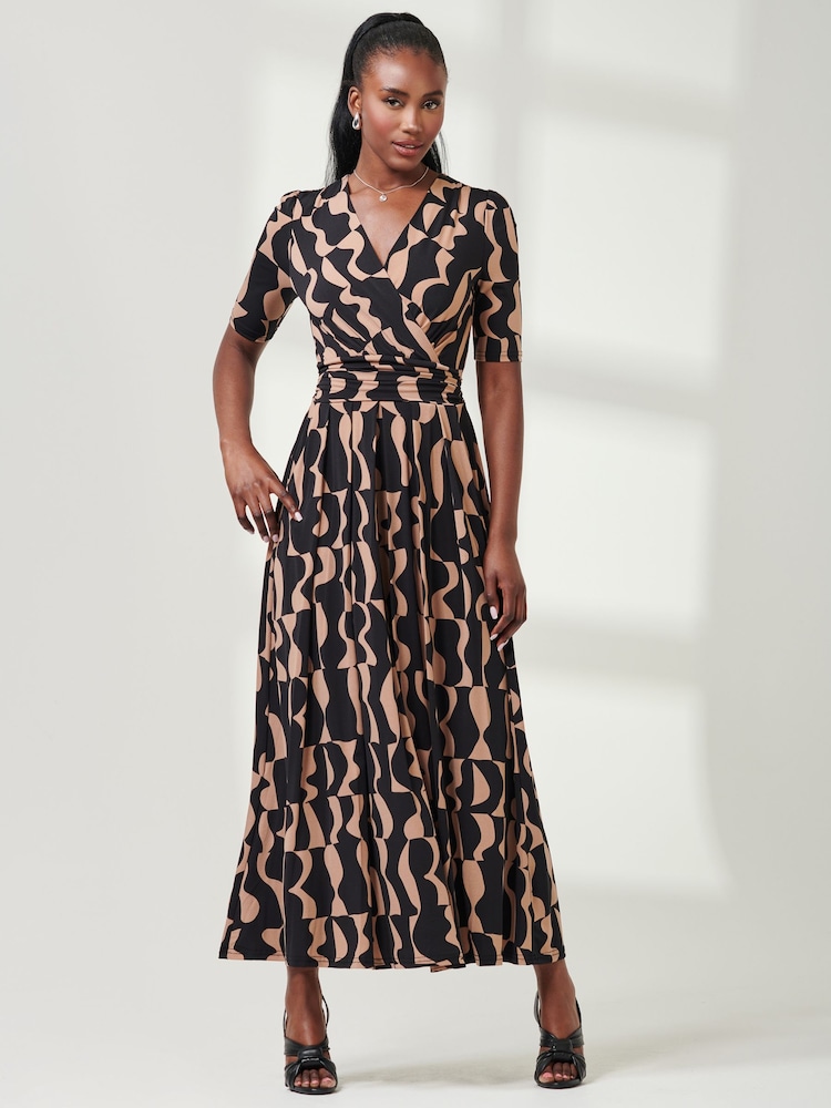 Jolie Moi Brown Half Sleeve Jersey Maxi Dress - Image 1 of 6