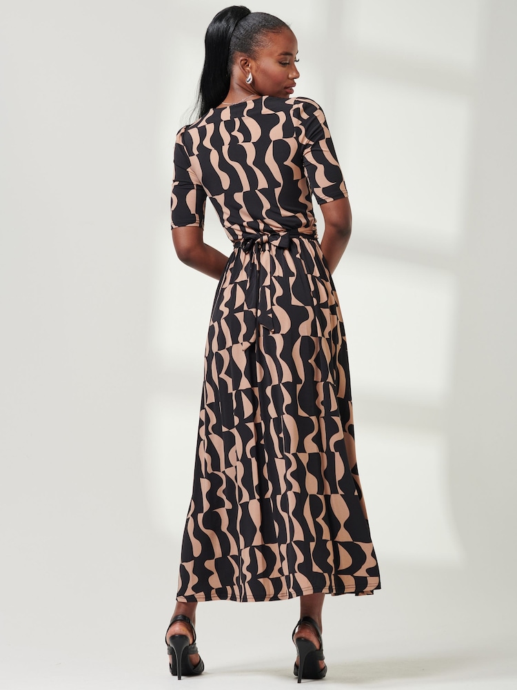Jolie Moi Brown Half Sleeve Jersey Maxi Dress - Image 2 of 6