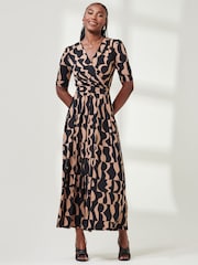 Jolie Moi Brown Half Sleeve Jersey Maxi Dress - Image 5 of 6