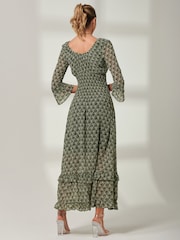 Jolie Moi Green Ditsy Chiffon Frill Maxi Dress - Image 2 of 7