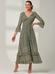 Jolie Moi Green Ditsy Chiffon Frill Maxi Dress - Image 3 of 7