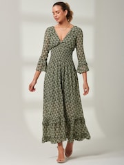Jolie Moi Green Ditsy Chiffon Frill Maxi Dress - Image 4 of 7