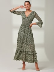 Jolie Moi Green Ditsy Chiffon Frill Maxi Dress - Image 5 of 7