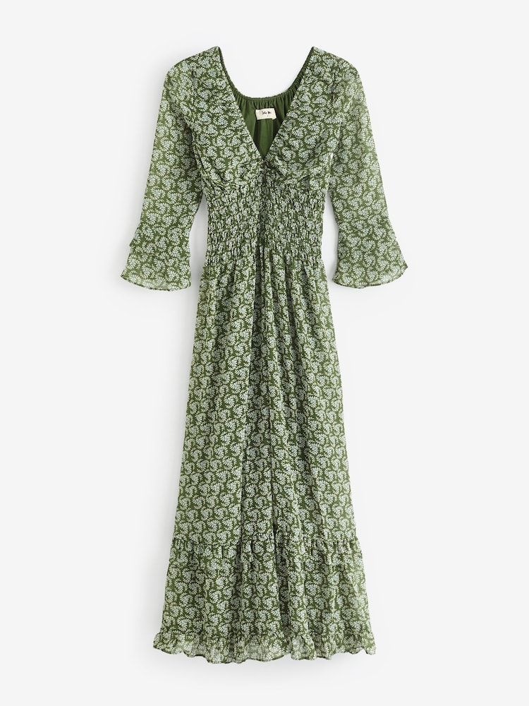 Jolie Moi Green Ditsy Chiffon Frill Maxi Dress - Image 7 of 7