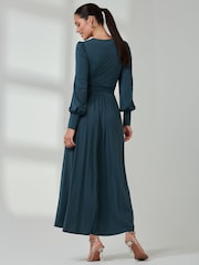Jolie Moi Green Long  Sleeve Soft Silky Jersey Maxi Dress - Image 2 of 6