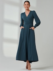 Jolie Moi Green Long  Sleeve Soft Silky Jersey Maxi Dress - Image 6 of 6