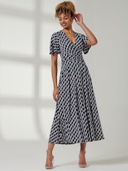 Jolie Moi Blue Print Angel Sleeve Jersey Midaxi Dress - Image 1 of 7